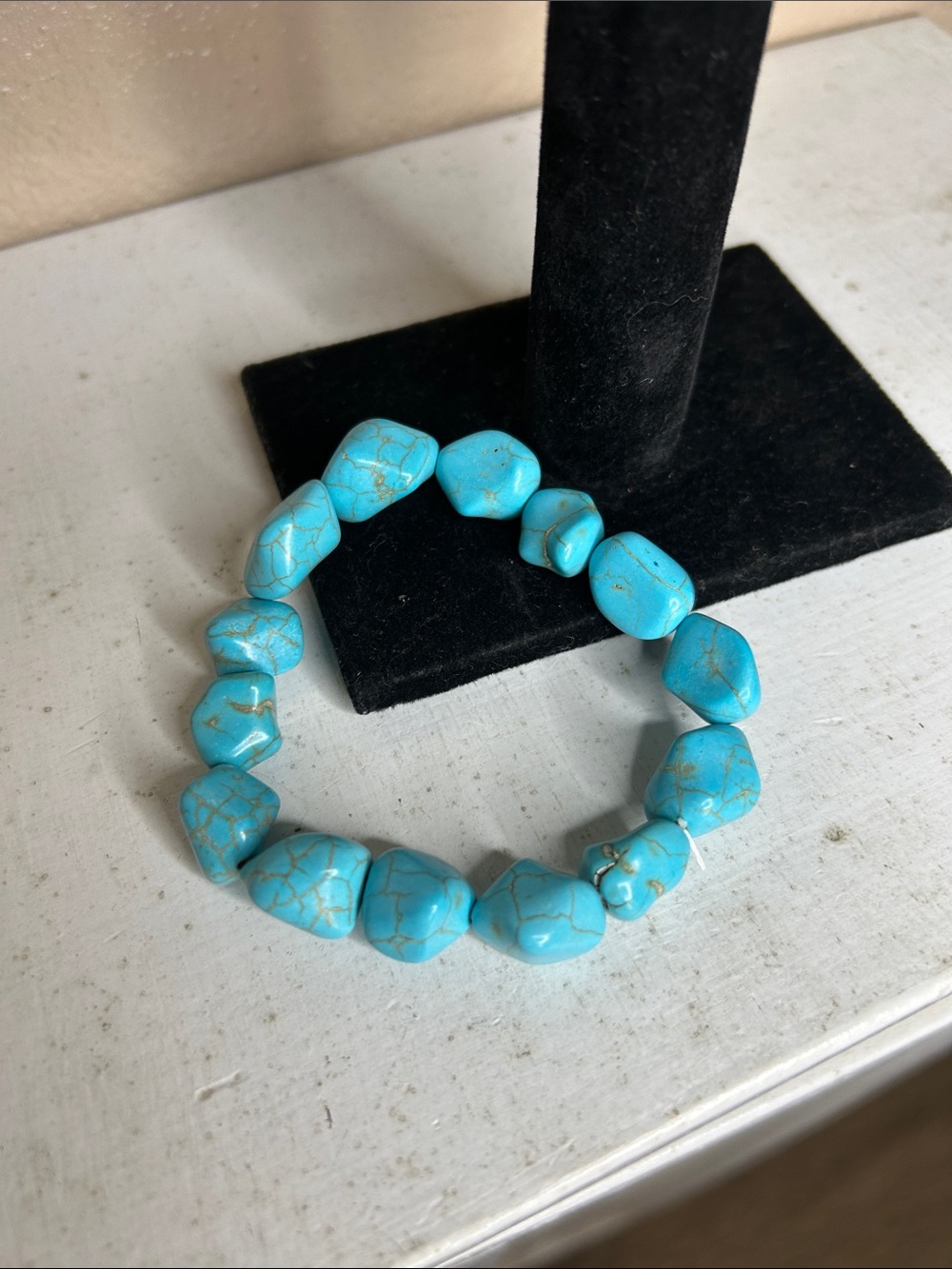 Faux Turquoise Gravel Cut Stone Stretch Bracelet